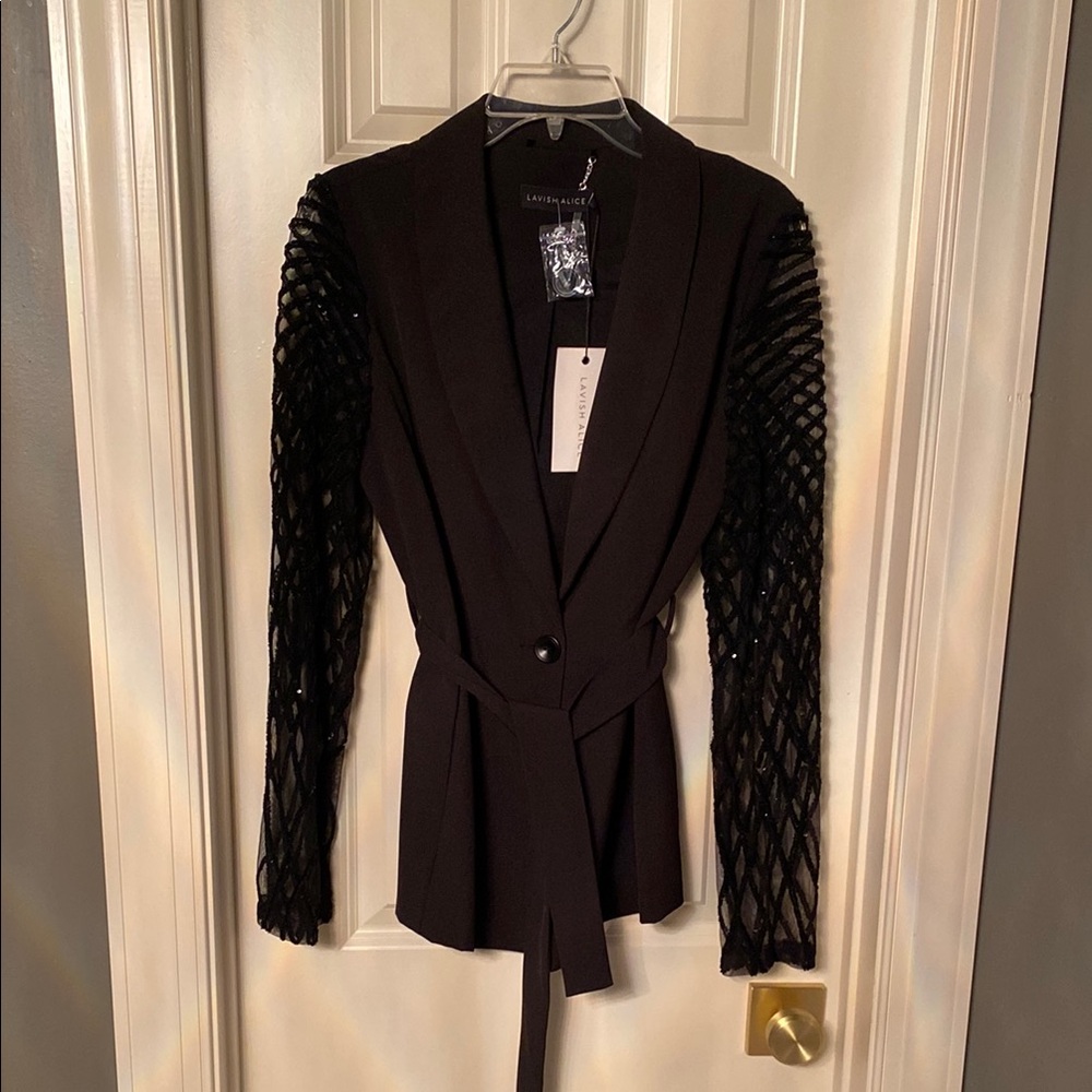 Black Mesh Sleeve Blazer